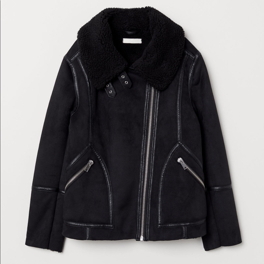 H&M Black Sherpa Aviator Jacket